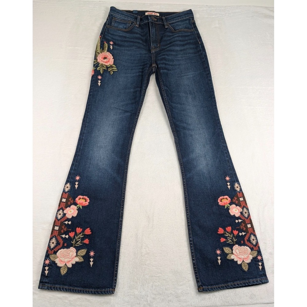 Johnny Was The Boot Jean Womens 26 High Rise Slim Fit Floral Embroidered NWT